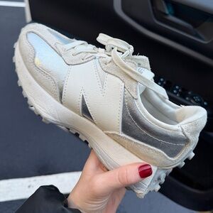 New Balance White and Silver Sneakers